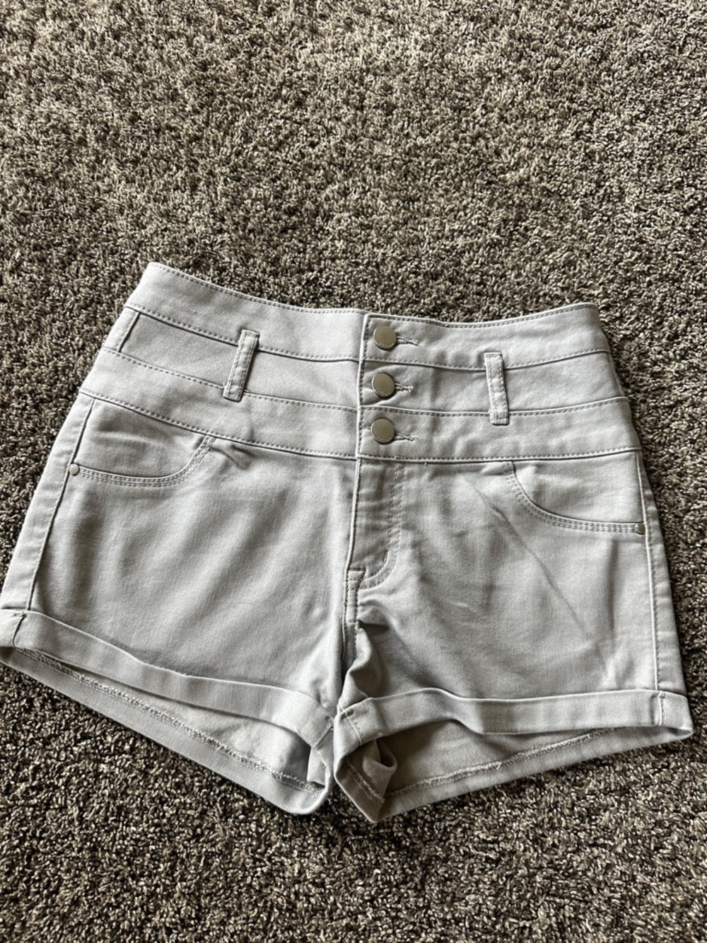 Refuge High-Waist Grey Women's Summer Shorts with Triple Button Size 0 or 26